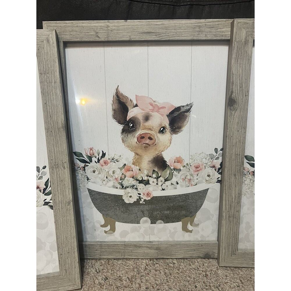 Set Of 3 Country Farmhouse Bathroom Wall Art Decor - Cow, Pig, Sheep - Picture 6 of 8